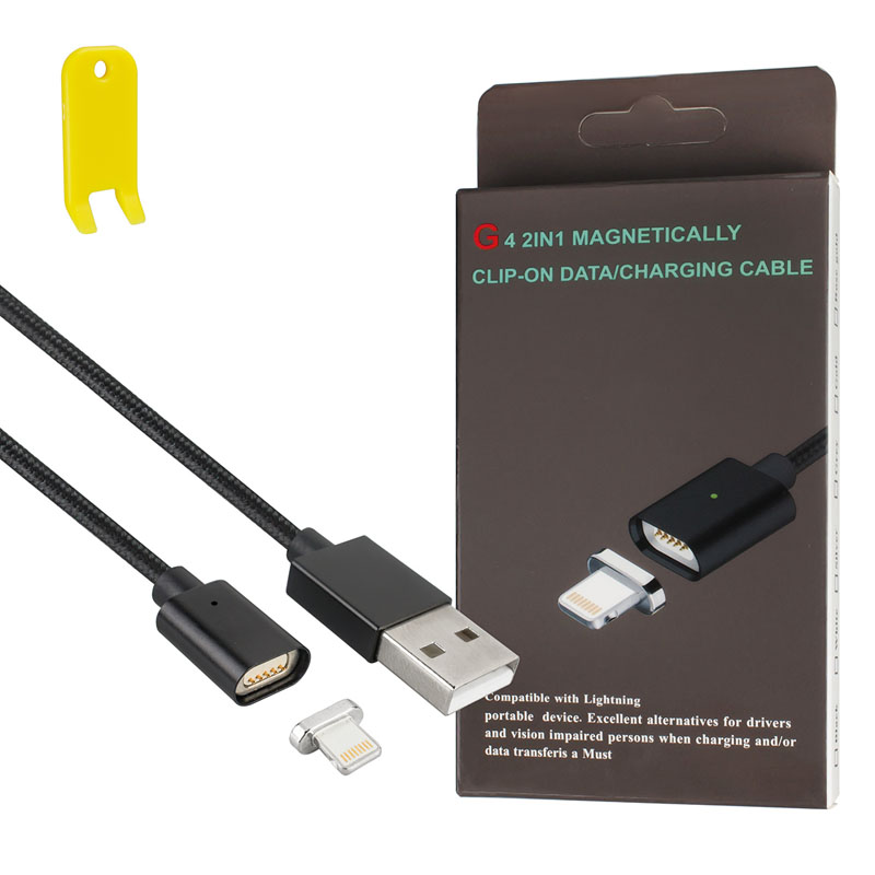 Кабель Clip-On Метал Lightning для iPhone, черный (магнитный)