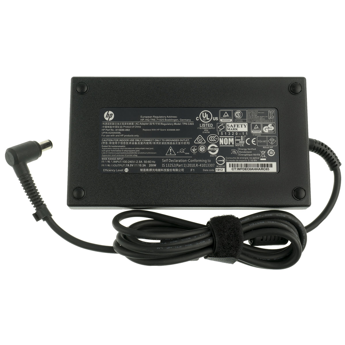 Оригінальний блок живлення для ноутбука HP 19.5V, 10.3A, 200W, 7.4*5.0-PIN, black (608431-001) (без кабеля !)