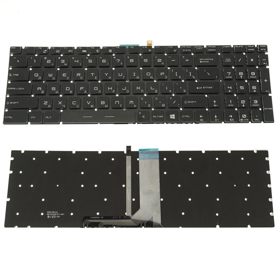 Клавіатура для ноутбука MSI (GV62, GT62) rus, black, без фрейма, підсвічування клавіш