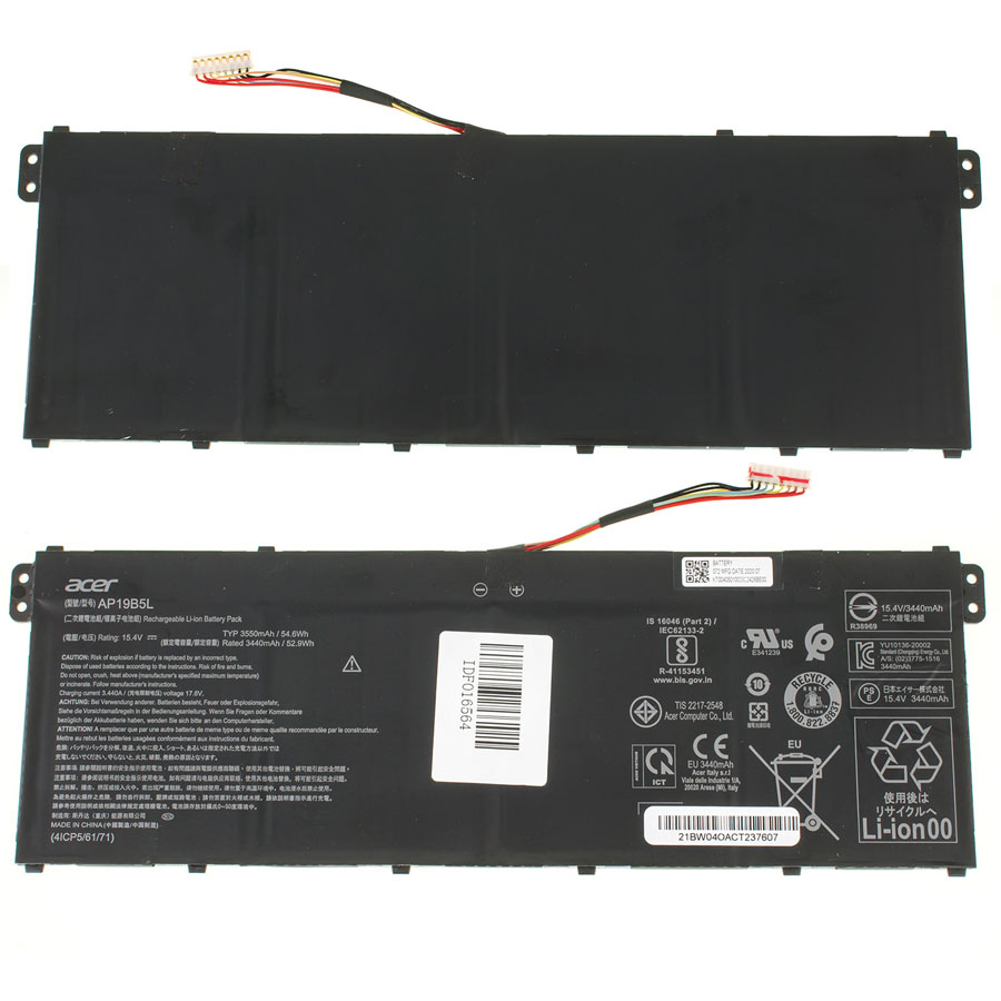 Оригінальна батарея для ноутбука ACER AP19B5L (Aspire 5 A514-53, A514-53G) 15.4V 3550mAh 53Wh Black (KT.00405.010)