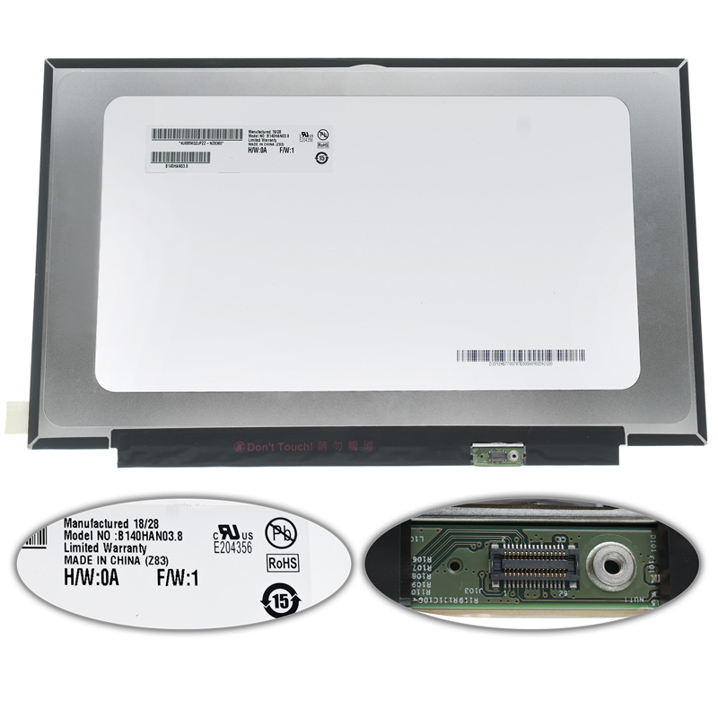 Матриця 14.0 B140HAN03.8 (1920*1080, 30pin(eDP, MIPI, 300cd/m2 (!!!), 16.2M, 72% NTSC, IPS), LED, SLIM (без планок та вушок), глянець, роз`єм праворуч знизу) для ноутбука