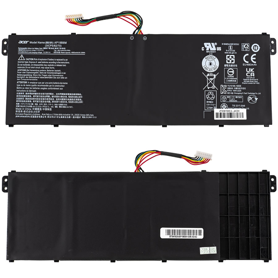 Оригінальна батарея для ноутбука ACER AP19B8M (SF313-51N, SF513-55N, ConceptD 3 Pro CN315-72P) 11.61V 4821mAh 55.97Wh, Black (KT.0030G.024)