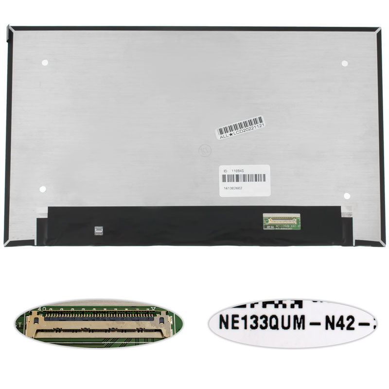 Матриця 13.3" NE133QUM-N42 (3840 * 2160, 40pin (eDP, IPS), LED, SLIM (без додаткової панелі), глянець, роз`єм справа внизу) для ноутбука