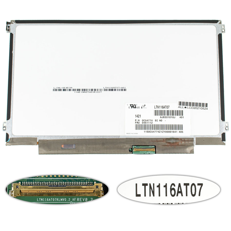 Матриця 11.6 LTN116AT07 (1366*768, 40pin, LED, SLIM (горизонтальні вушки), матова, роз`єм праворуч знизу) для ноутбука (renew)