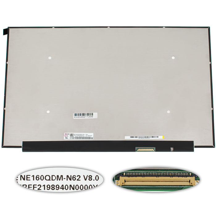 Матриця 16.0" NE160QDM-N62 (2560*1600, 40pin(eDP, IPS, 350cd/m2, 100% sRGB), LED, SLIM(без планок та вушок), матова, роз`єм справа внизу) для ноутбука