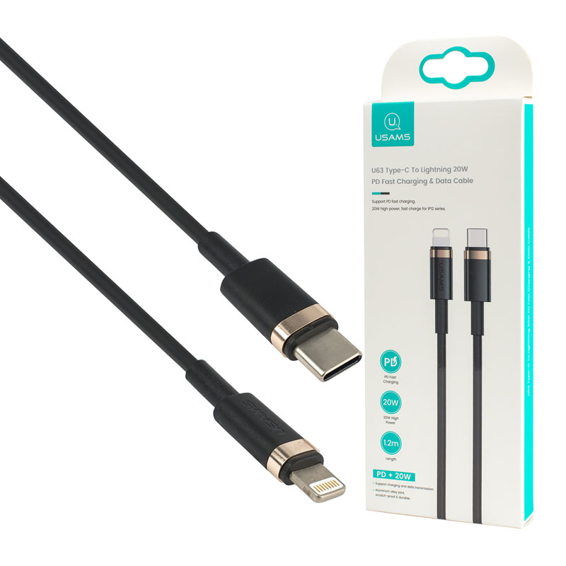 Кабель Usams US-SJ484 U63 Type-C To Lightning 20W PD Fast Charging Data Cable 1.2m Black