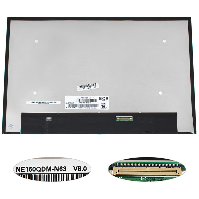 Матриця 16.0" NE160QDM-N63 (2560*1600, 40pin(eDP, IPS, 400cd/m2, 100% sRGB), LED, SLIM(без дод. панелі), матова, роз`єм праворуч внизу) для ноутбука