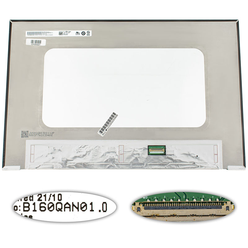 Матриця 16.0" B160QAN01.0 (3072*1920, 40pin(eDP, IPS), LED, SLIM(без доп. панелі), матова, роз`єм праворуч внизу) для ноутбука