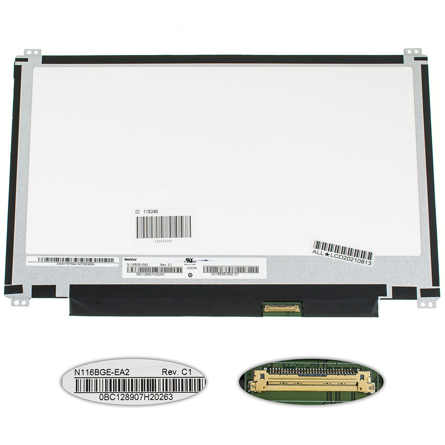 Матриця 11.6 N116BGE-EA2 (1366*768, 30pin(eDP), LED, SLIM(вертикальні вушки по краях), матова, роз`єм праворуч знизу) для ноутбука (renew)