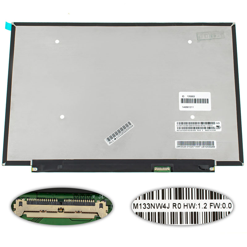 Матриця 13.3" M133NW4J R0 (1920*1200, 30pin(eDP, 300cd/m2 100% sRGB), LED, SLIM(без вушок та планок), матова, роз`єм праворуч внизу) для ноутбука