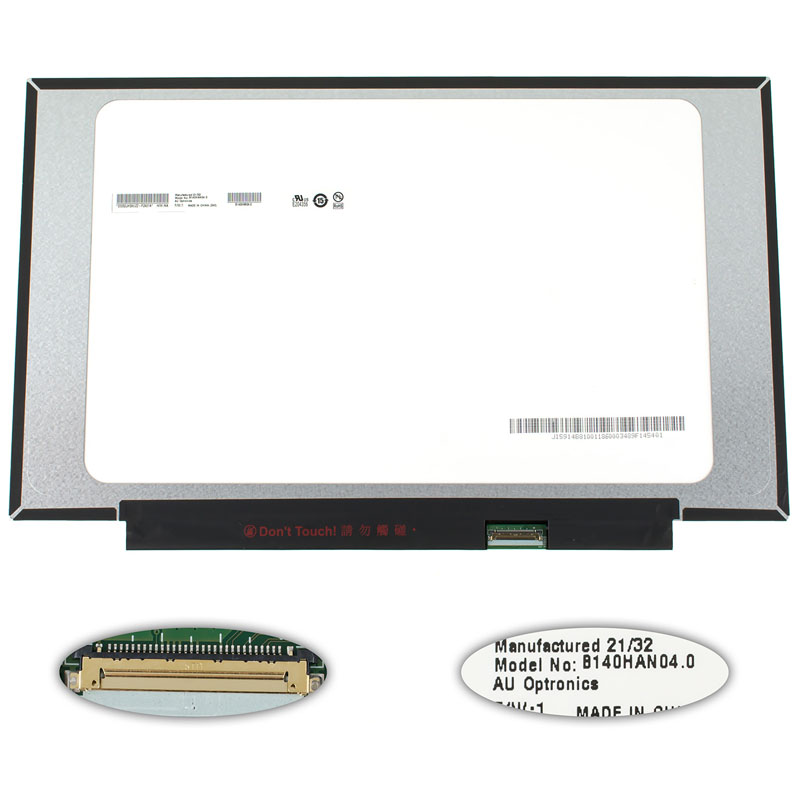 Матриця 14.0 B140HAN04.0 (1920*1080, 30pin(eDP, IPS, 250cd/m2, 45% NTSC), LED, SLIM (без планок та вушок), матова, роз`єм праворуч знизу, дп=220 (narrow border)) для ноутбука