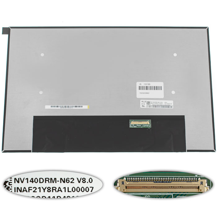 Матриця 14.0" NV140DRM-N62 (2240*1400, 40pin(eDP, IPS), LED, SLIM (без дод. панелі), матова, роз`єм справа внизу) для ноутбука