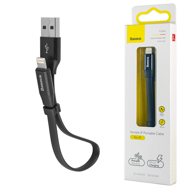 Кабель Baseus Nimble Portable Cable 2A For IP 23cm Black (CALMBJ-B01)