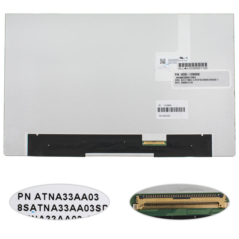 Матриця 13.3" ATNA33AA03 (2880 * 1800, 40pin (eDP, IPS, DCI-P3 100%), OLED, SLIM (без додаткової панелі), глянець, роз`єм справа внизу) для ноутбука