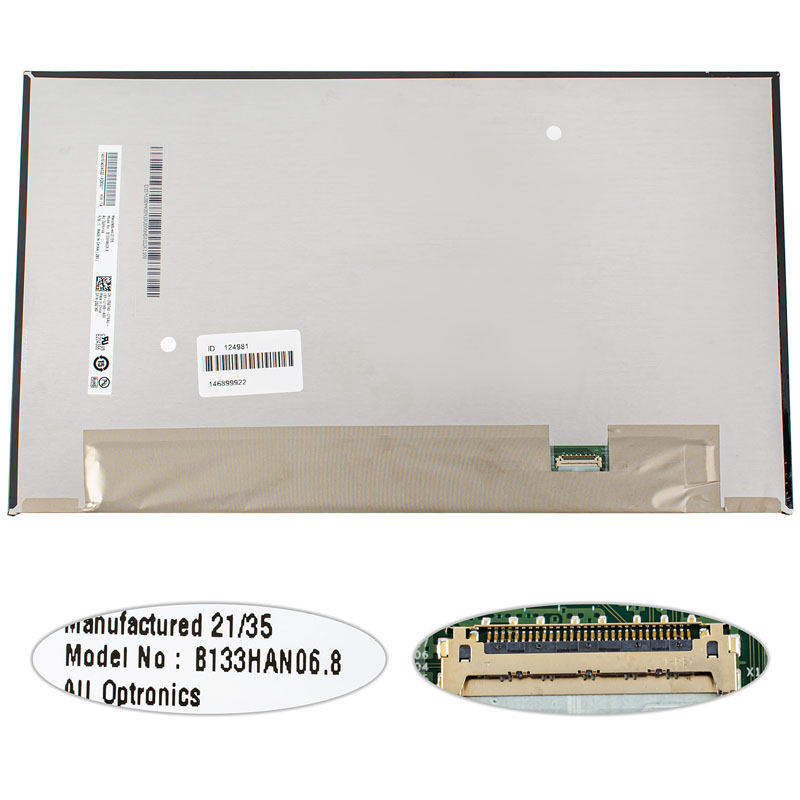 Матриця 13.3" B133HAN06.8 (1920 * 1080, 30pin (eDP, IPS, колір 16.7M, 72%) LED, SLIM (без доп. панелі !!!), матова, роз`єм справа внизу) для ноутбука