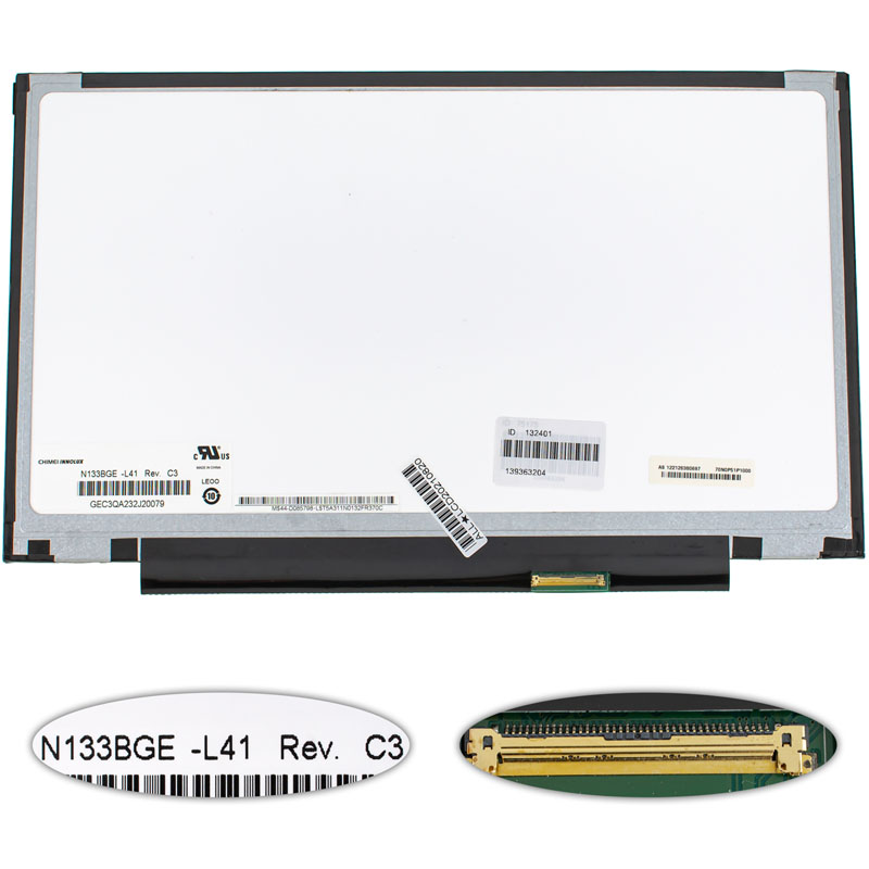 Матриця 13.3" N133BGE-L41 Rev. C3 (1366 * 768, 40pin, LED, SLIM (без планок і вушок), глянець, роз`єм справа внизу) для ноутбука