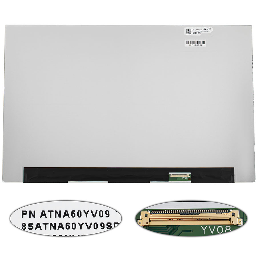 Матриця 16.0" ATNA60YV09-0 (3840*2400, 40pin(eDP, IPS, DCI-P3 100%), OLED, SLIM(без доп. панелі), глянець, роз`єм праворуч внизу) для ноутбука