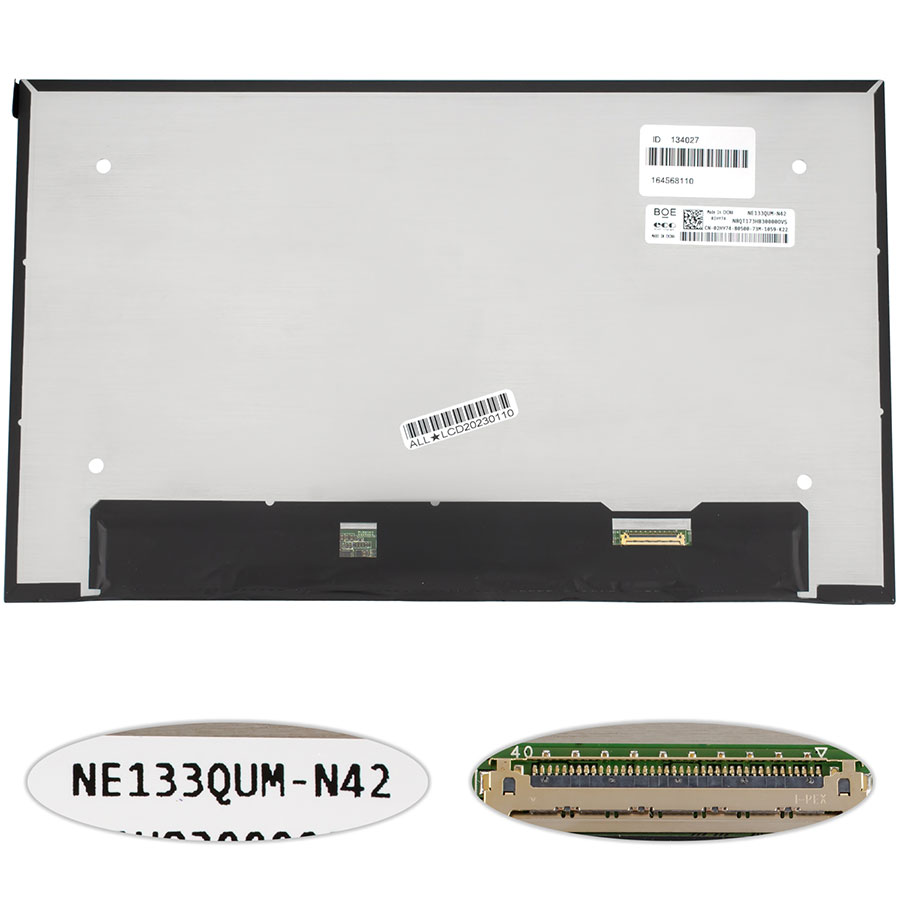 Матриця 13.3" NE133QUM-N42 (3840 * 2160, 40pin (eDP, IPS), LED, SLIM (без додаткової панелі), матова, роз`єм справа внизу) для ноутбука