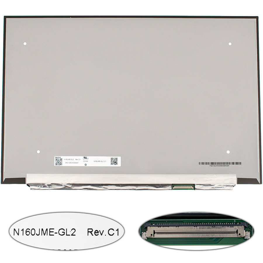 Матриця 16.0" N160JME-GL2 (1920 * 1200, 40pin (eDP, IPS), LED, SLIM (без додаткової панелі), матова, роз`єм справа внизу) для ноутбука