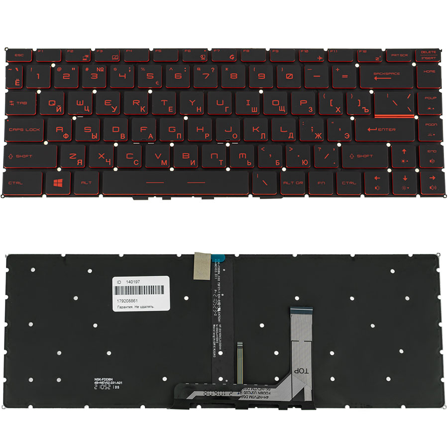Клавіатура для ноутбука MSI (GS65) rus, black, без фрейма, підсвічування клавіш(оригінал) (RED)