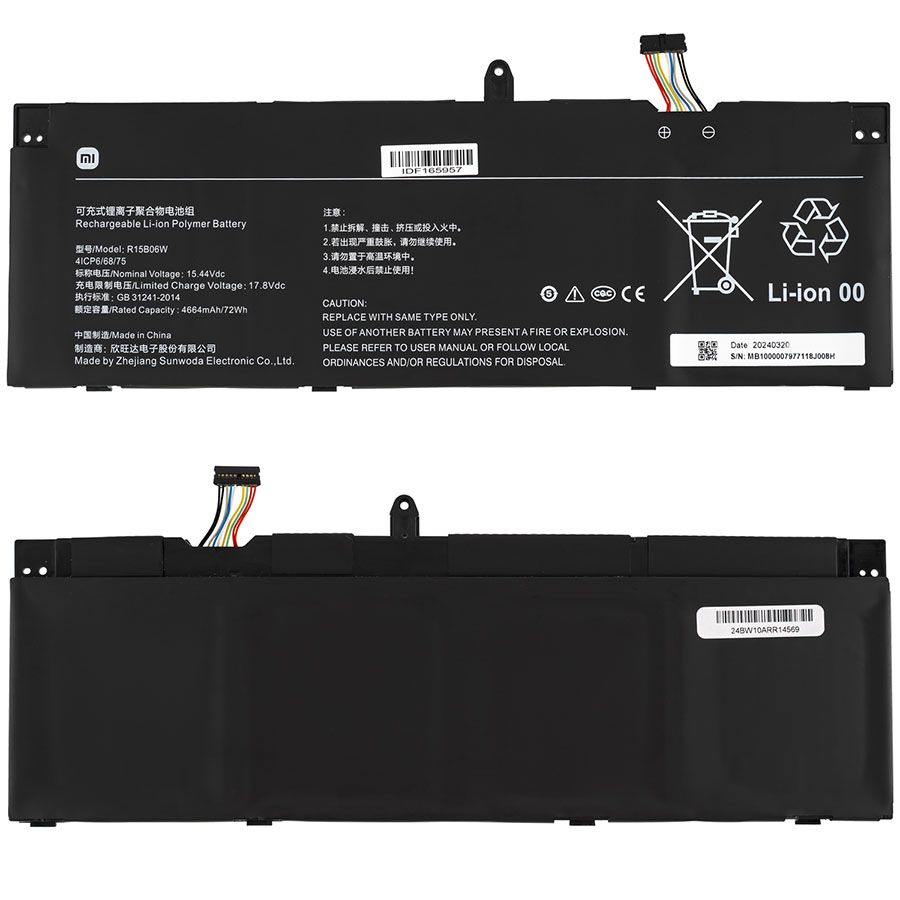 Оригінальна батарея для ноутбука Xiaomi R15B06W (RedmiBook Pro 15 2022, Redmi Book Pro 15 2023) 15.44V 4664mAh 72Wh Black