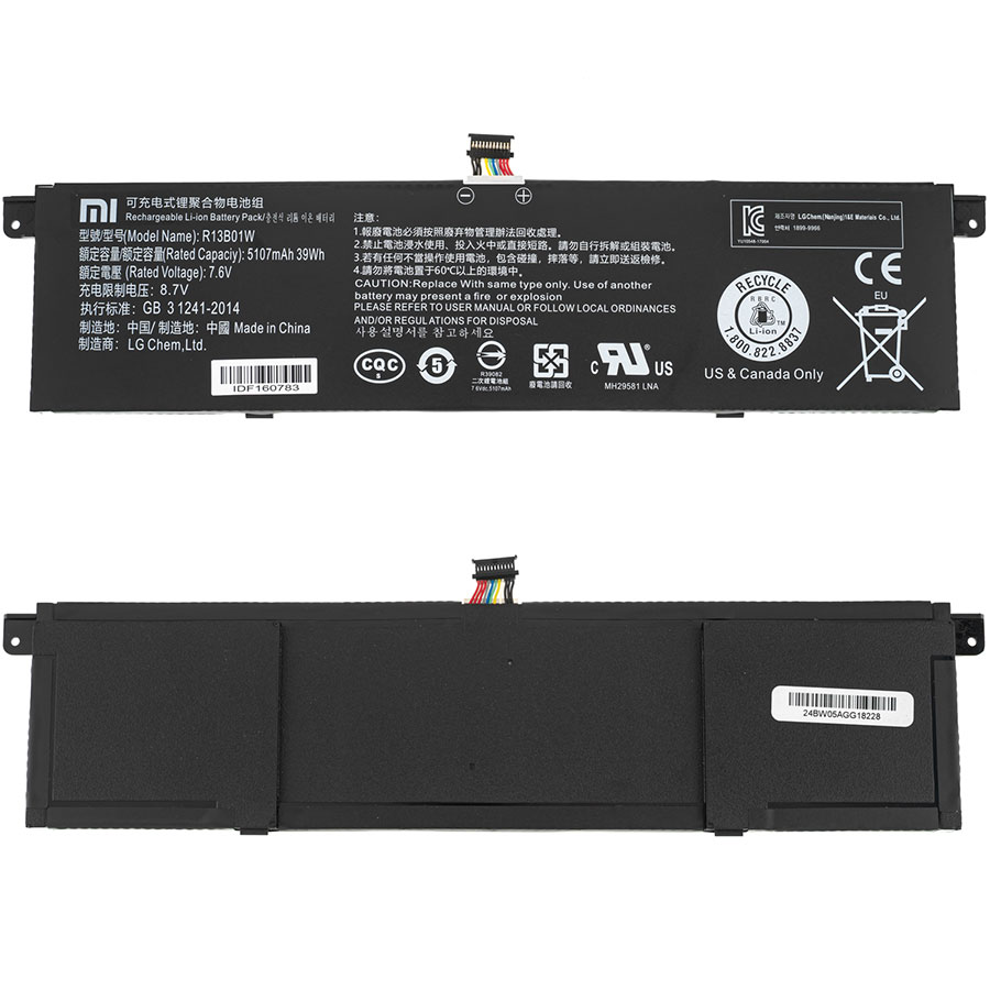 Оригінальна батарея для ноутбука Xiaomi R13B01W (Mi Book Air 13.3) 7.6V 5100mAh 39Wh Black