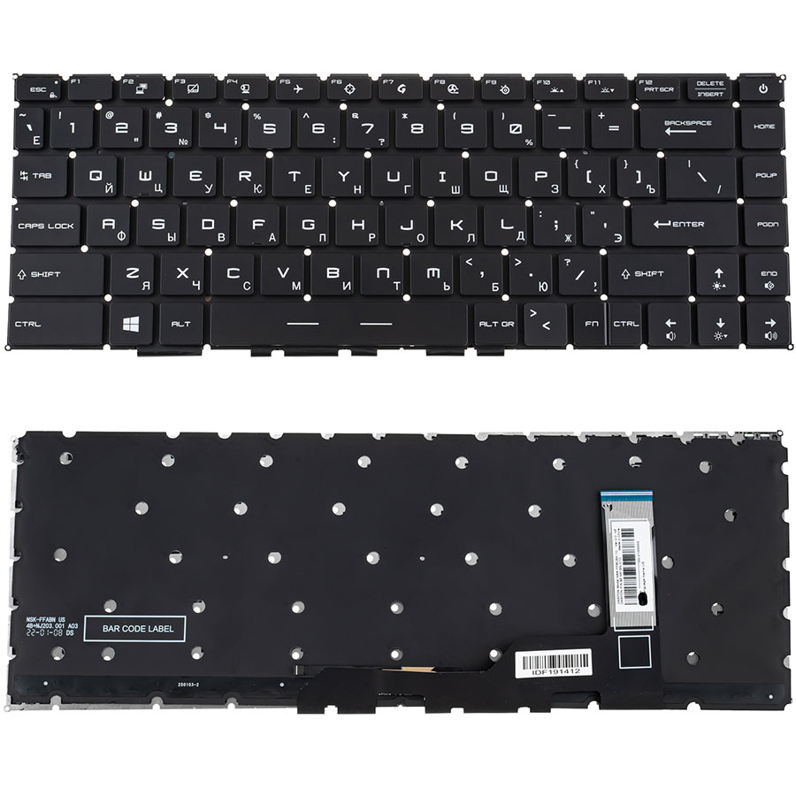 Клавиатура для ноутбука MSI (GS66, GE66) rus, black, без фрейма, подсветка клавиш