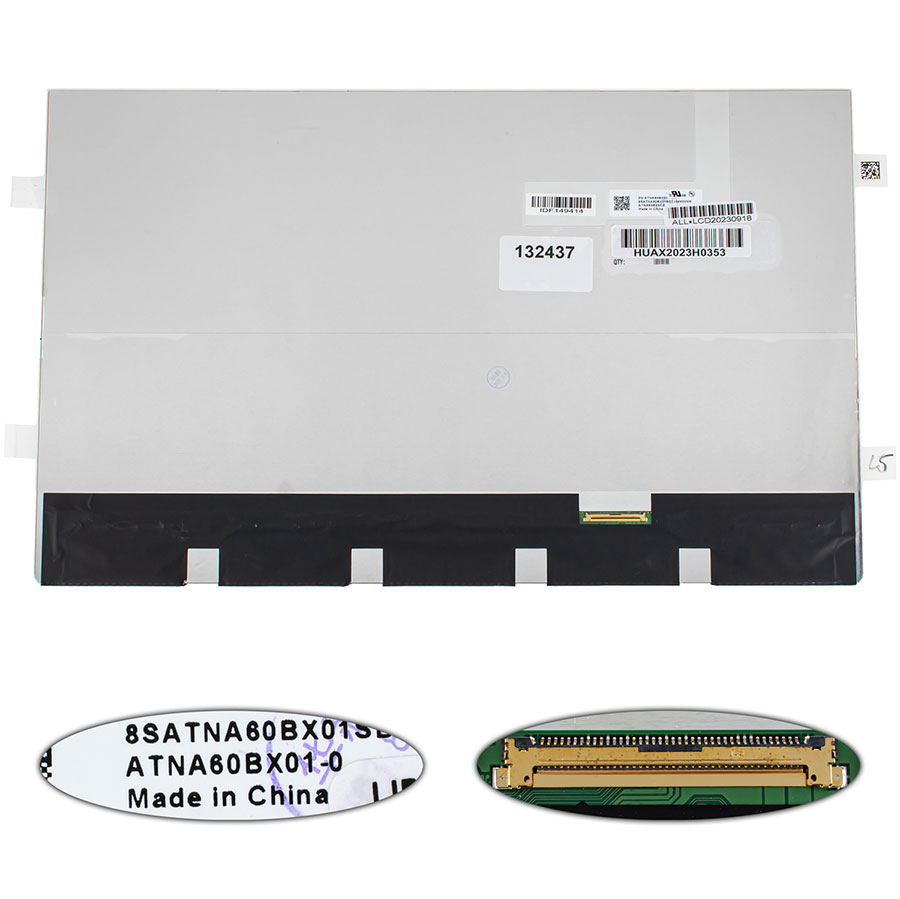 Матрица 16.0" ATNA60BX01-0 (3200*2000, 40pin(eDP, IPS, 120Hz, DCI-P3 100%), OLED, SLIM(без доп. панели), глянец, разъем справа внизу) для ноутбука 