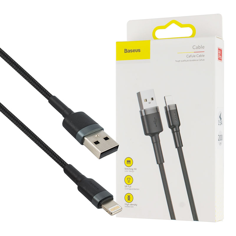 Кабель Baseus Cafule Cable USB to iP 1.5A 2m Gray+Black (CALKLF-CG1) 