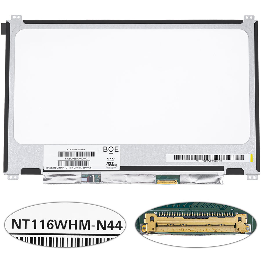 Матриця 11.6 NT116WHM-N44 (1366*768, 30pin(eDP), LED, SLIM(вертикальні вушки по краях), матова, роз`єм праворуч знизу) для ноутбука