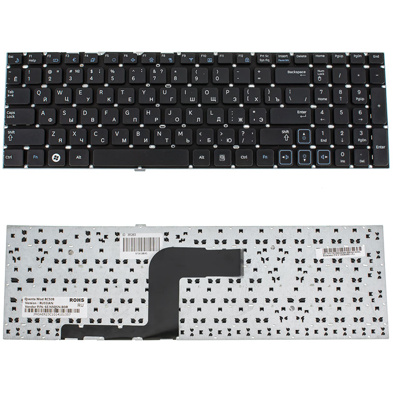 Клавиатура для ноутбука SAMSUNG (RC508, RC510, RC520, RV509, RV511, RV513, RV515, RV518, RV520) rus, black, без рамки