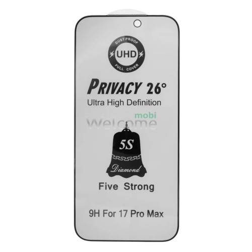 Захисне скло 5S UHD Privacy 26° для Apple iPhone 17 Pro Max Full Glue black