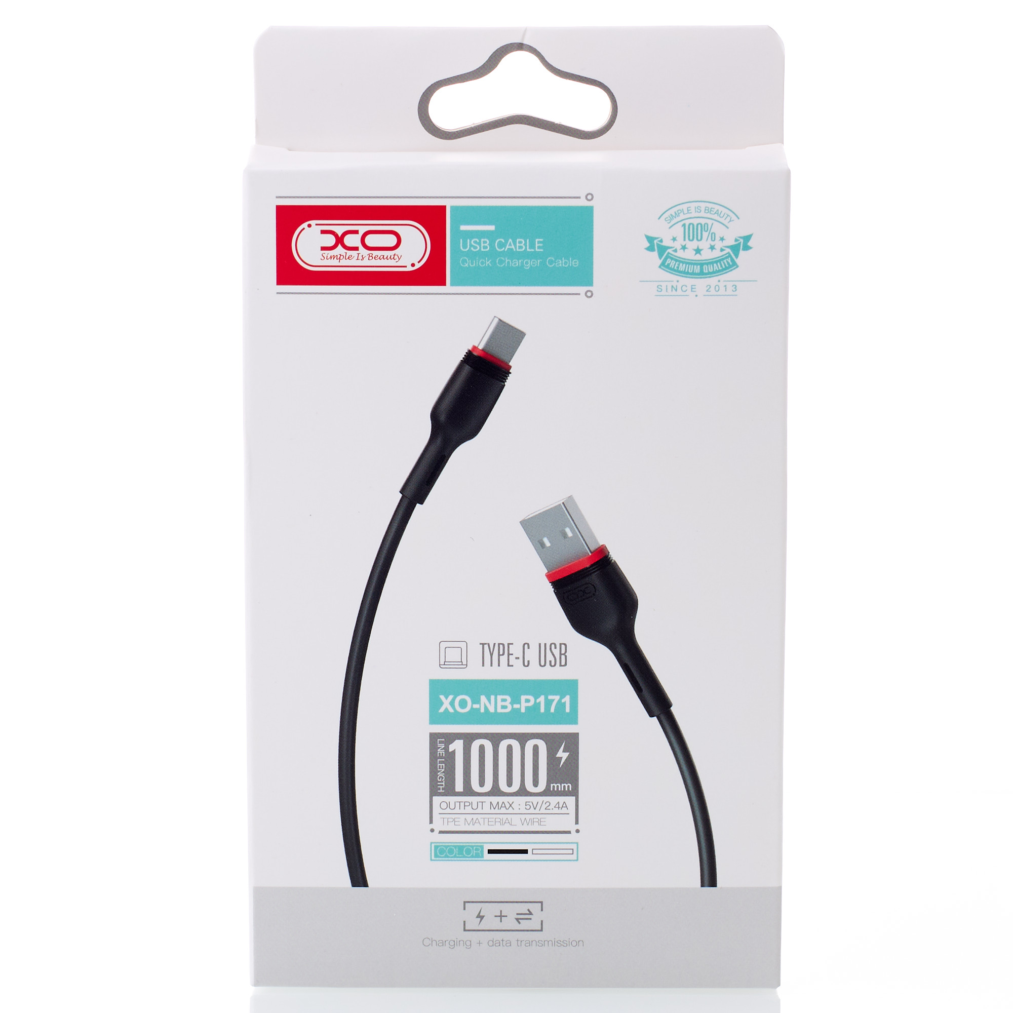 USB кабель XO Type-C (NB-P171) 2.4A/1m чорний