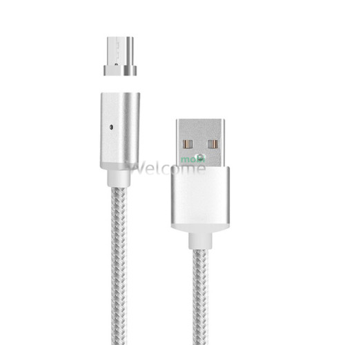 USB кабель магнітний Clip-On Type-C 2.4A, 1м, silver